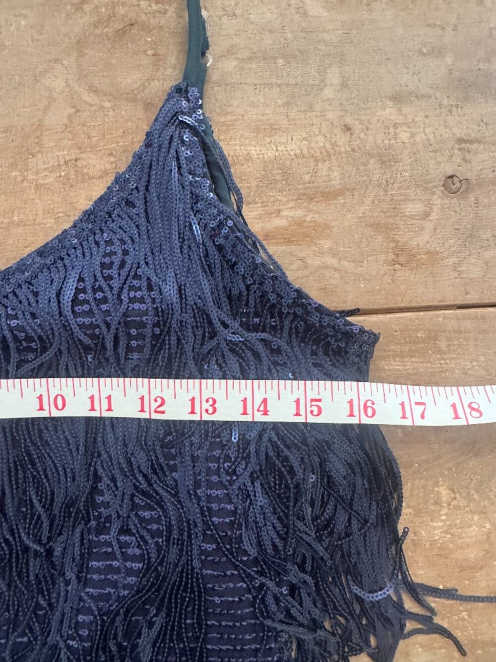 Bella Barnett Navy Sequin Feather Fringe Mini Dress — Size S | Party Dress - Picture 9 of 10